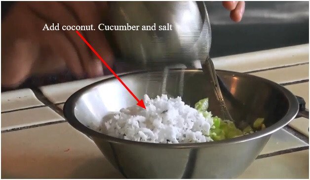 Add coconut. Cucumber and salt