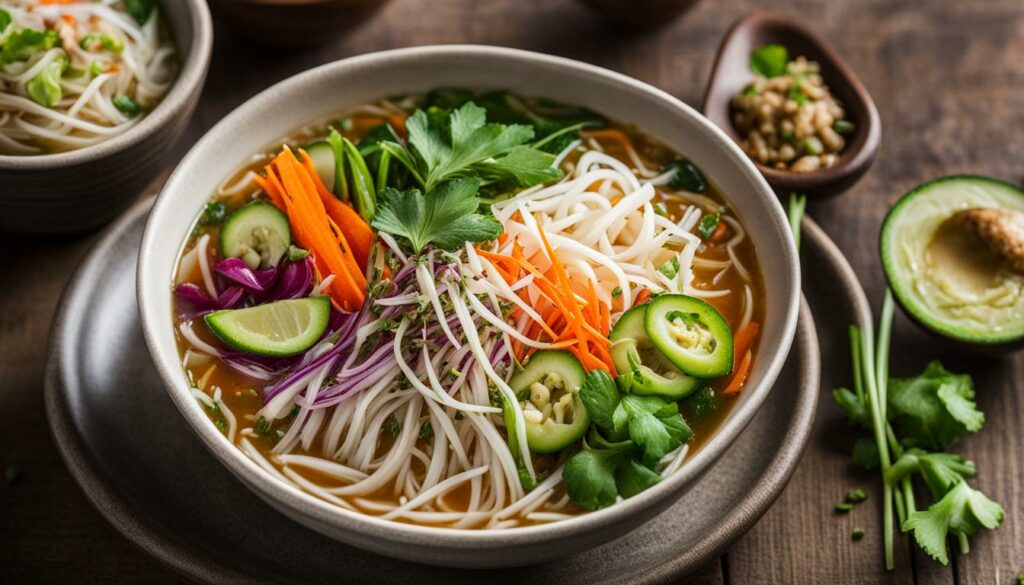 Bean sprouts and vegetables as pho toppings