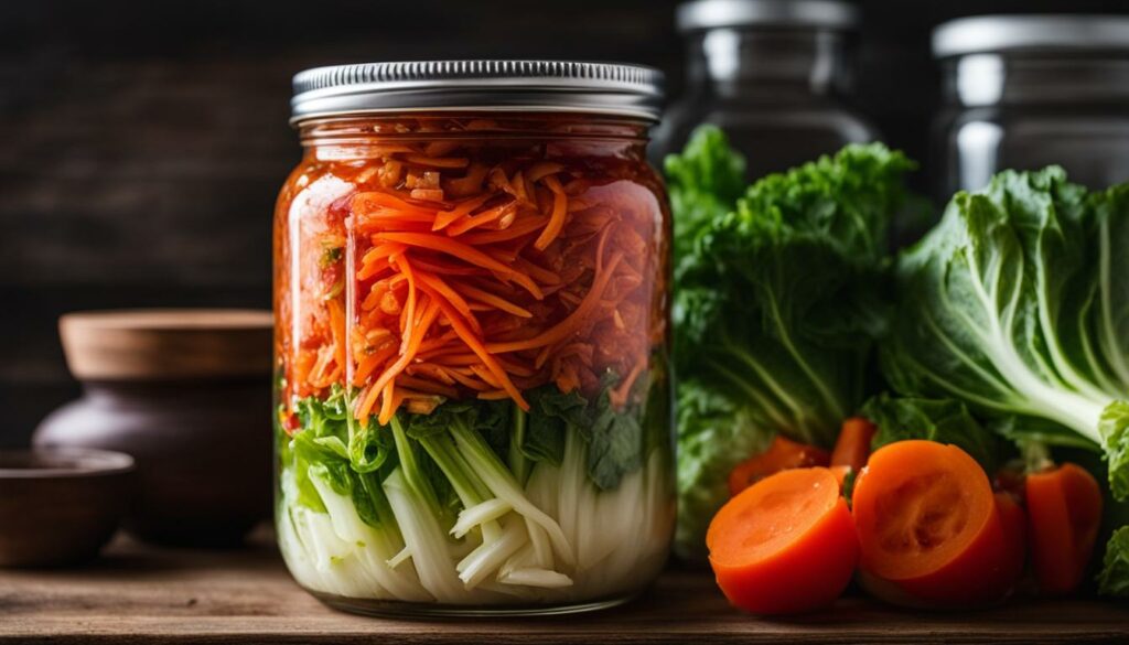 storing vegan kimchi in a jar